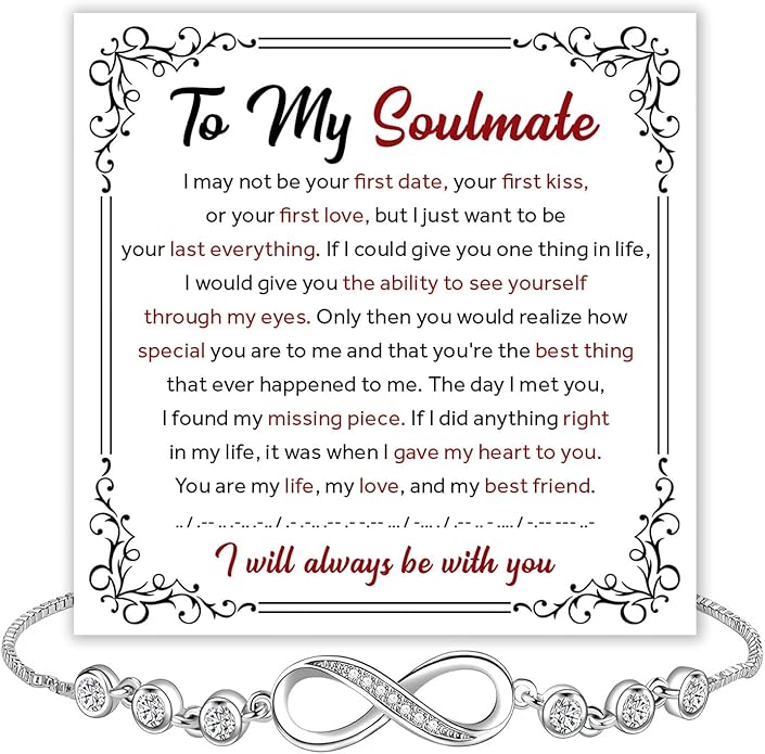 To My Soulmate Bracelet For Women With Heartfelt Message Card & Elegant Box, Bracelet For Girls, Soulmate Birthday, Wedding, Christmas Jewelry Gift From Boyfriend, Husband