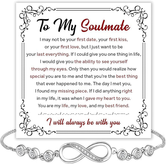 To My Soulmate Bracelet For Women With Heartfelt Message Card & Elegant Box, Bracelet For Girls, Soulmate Birthday, Wedding, Christmas Jewelry Gift From Boyfriend, Husband