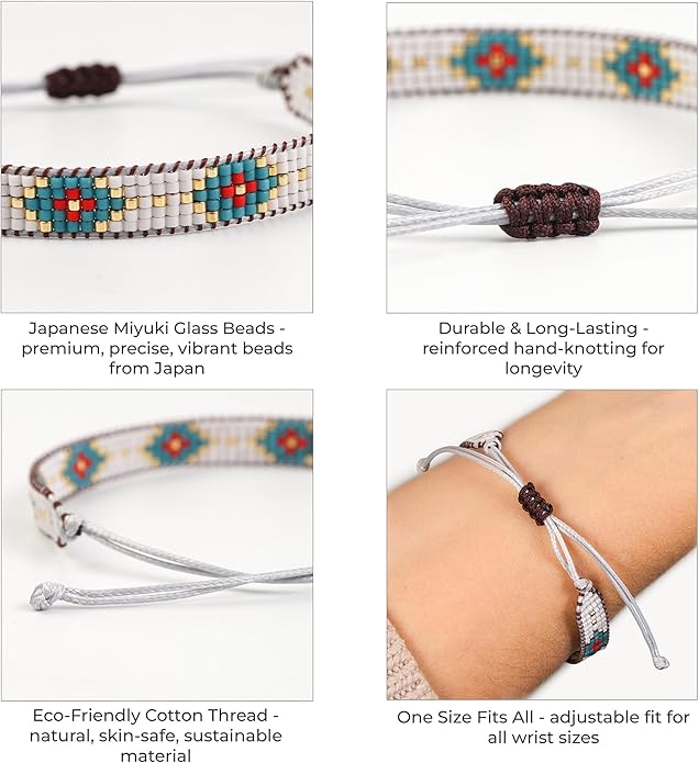 Handmade Beaded Bracelet – Adjustable Boho Friendship Wristband – Tribal Artisan Style in Red, White, and Multicolor Designs – 3 Unique Patterns