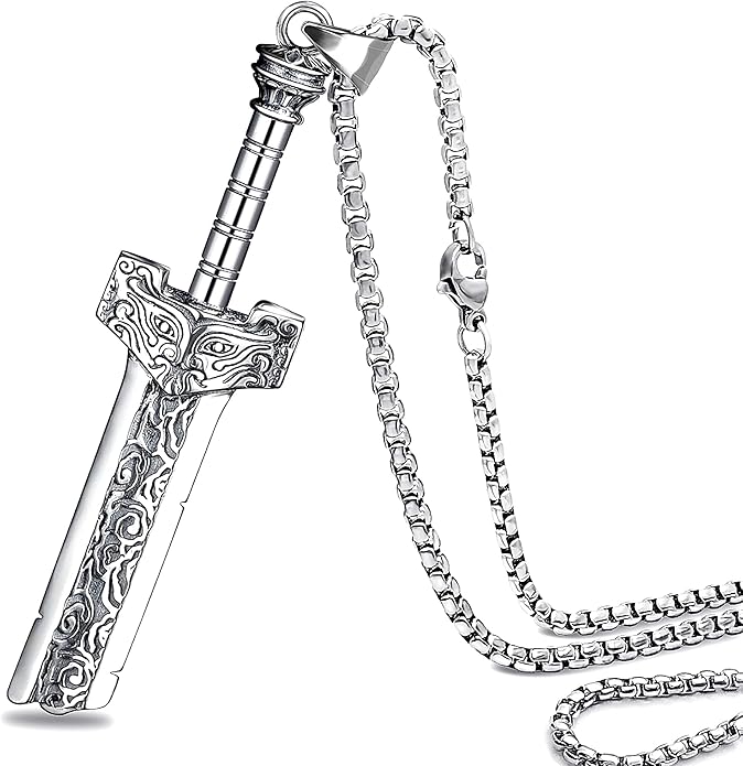 ZiWuark Mens Broken Sword Necklace Lion Head Knight Dragon Sword Pendant Viking Jewelry for Men Women