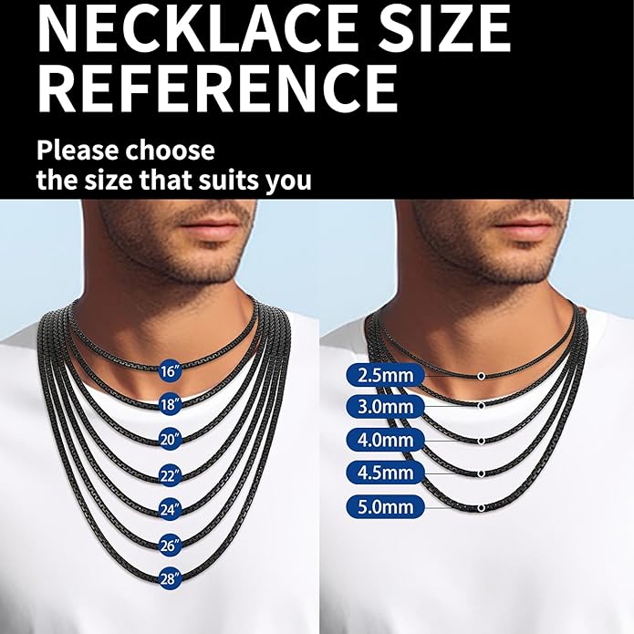 Fiusem Flat Box Chains for Men, 14k Gold Plated Stainless Steel Chain Necklace, 2.5/3/4/4.5/5mm Necklaces for Men and Women 16-28 Inch