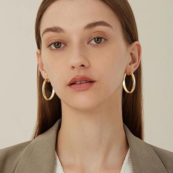 Gacimy 14K Gold Plated Hoop Earrings for Women, 14k Real Gold Plated with 925 Sterling Silver Post, Hypoallergenic Lightweight Thick Hoops Earrings for Women Trendy
