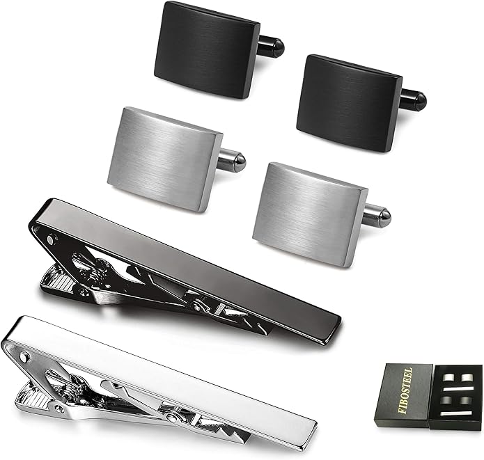 FIBO STEEL Cufflinks for Men Classic Black Cufflink Set Unique Round Square Rectangle Cuff Links for Business Shirt Formal Wedding Tuxedo Groom Suit Accessories Men Present