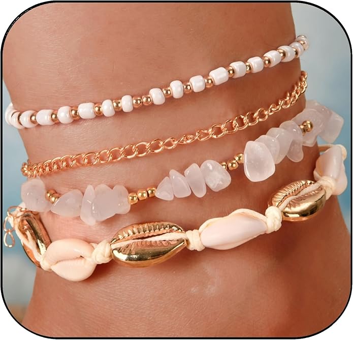 Bead Ankle Bracelets for Women Waterproof Adjustable Boho Shell Anklet Summer Beach Seashell Conch Foot Jewelry Accessories