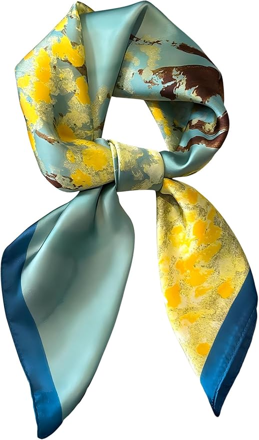kcctoo 27.5" Mulberry Silk Feeling Head Scarf Women's Fashion Square Neck Satin Scarfs for Bag Hair Scarves Gift