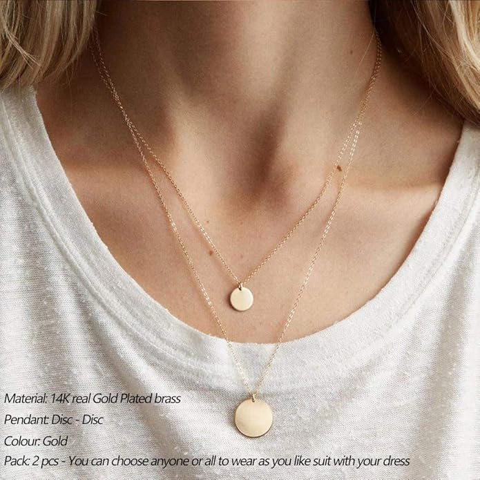 Turandoss Dainty Layered Choker Necklace, Handmade Y Pendant Necklace Multilayer Bar Disc Necklace Adjustable Layering Choker Necklaces for Women