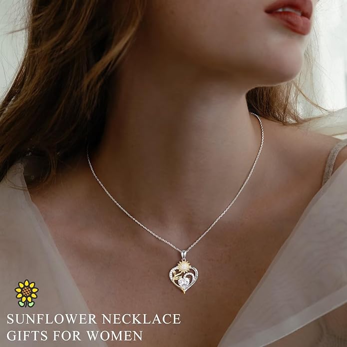 Iefil Christmas Gifts for Women Wife Mom - Sunflower Birthstone Necklace for Women, Anniversary Birthday Gifts 925 Sterling Silver Heart Pendant You Are My Sunshine Jewelry for Girlfriend Mom Daughter