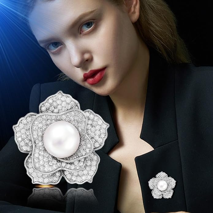 UNVAK Rhinestone Flower Brooch - Crystal Flower Pin for Women - Valentine's Day & Mother's Day Gift