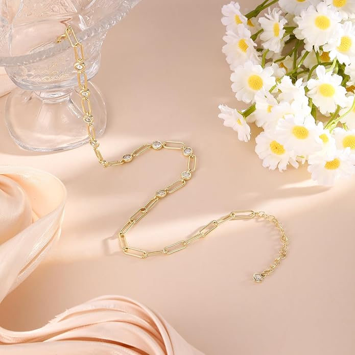 Cubic Zirconia Necklace, Dainty 14k Gold Plated Diamond Necklaces For Women Choker Necklace Simple Gold Plated CZ Jewelry Necklaces for Women Trendy Gifts