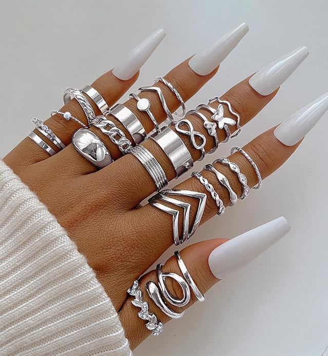 iF YOU 25 Pcs Gold Knuckle Ring Set for Women, Chunky Stackable Finger Midi Rings, Silver Simple Stacking Cute Rings Pack Trendy Stuff Jewelry Gift
