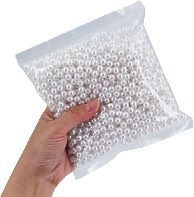 INSPIRELLE 1100pcs White Undrilled ABS Art Faux Pearls for Vase Fillers, 8mm No Hole Makeup Beads to Hold Brush Eyeliner, Imitation Round Pearl Beads for Table Scatter Home Wedding Decoration