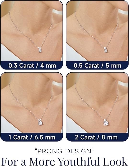 MomentWish Moissanite Solitaire Pendant Necklaces for Women Sterling Silver 0.3/0.5/1/2-Carat D Color VVS1 Clarity Mossanite Jewelry for Women
