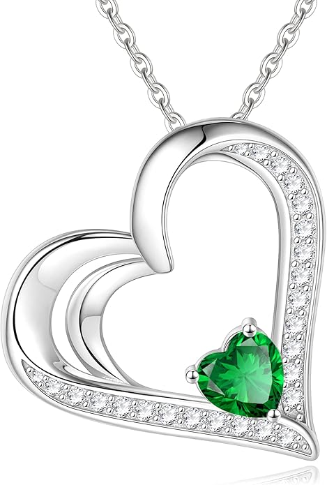 GLIVEOR 925 Sterling Silver Birthstone Necklace Heart Necklace for Women Gifts for Women