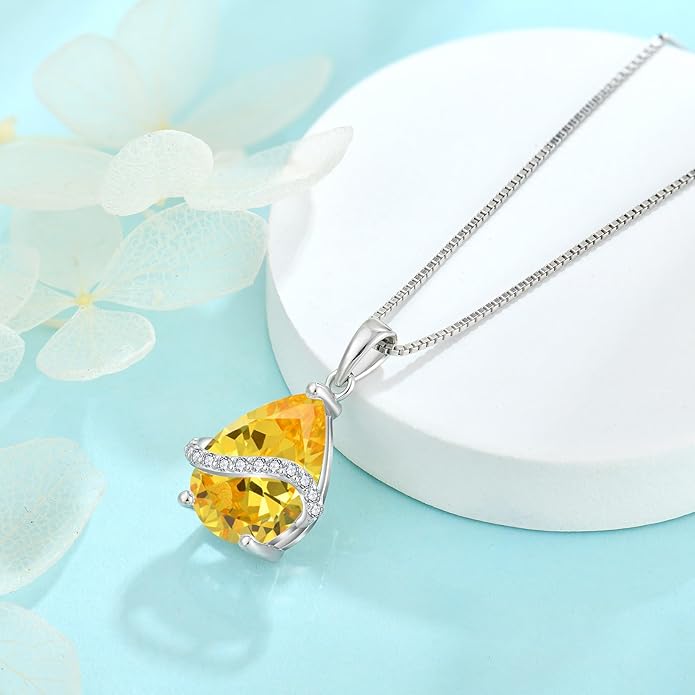 Teardrop Necklace for Women 925 Sterling Silver Birthstone Necklace Pendant Jewelry Gifts for Her