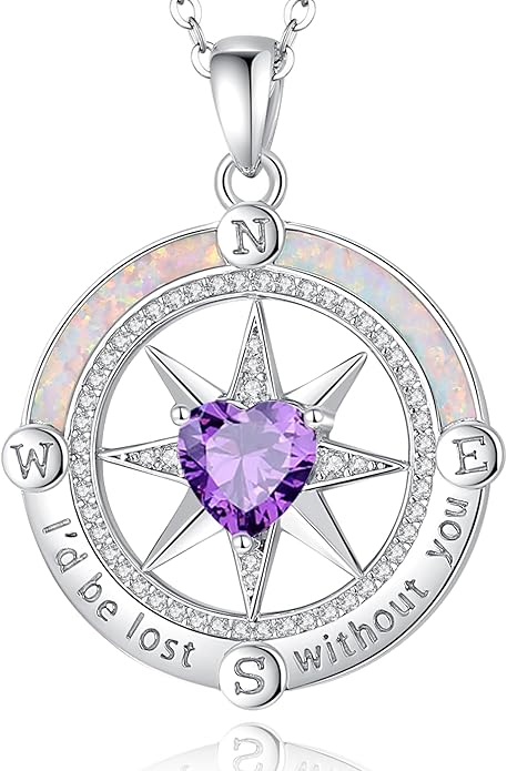 FANCIME Compass Necklace for Women Sterling Silver Compass Jewelry Opal Pendant Fine Jewelry Gemstone Birthday Mother's Day Gifts for Wife