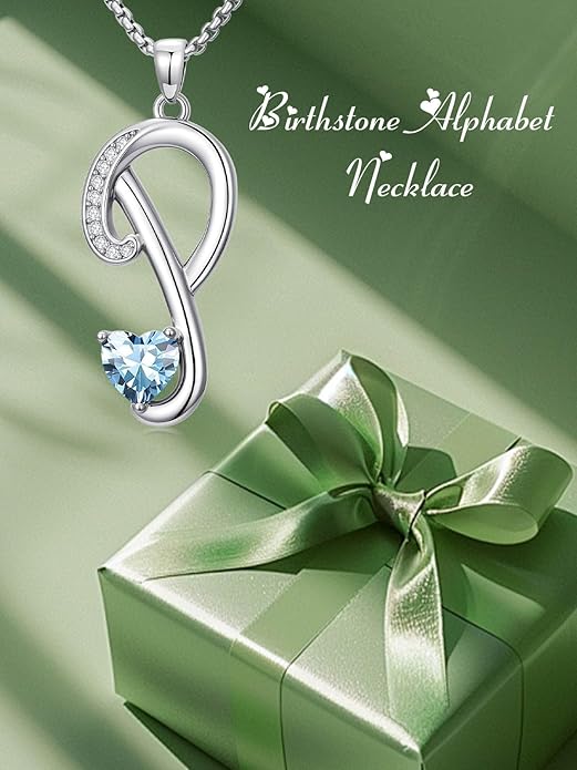 Christmas Gifts for Women Alphabet A to Z Initial Birthstone Pendant Necklaces for Women - 18k White Gold Plated Personalized Name Jewelry Valentine Mothers Day Birthday Gifts for Women Her Girlfriend