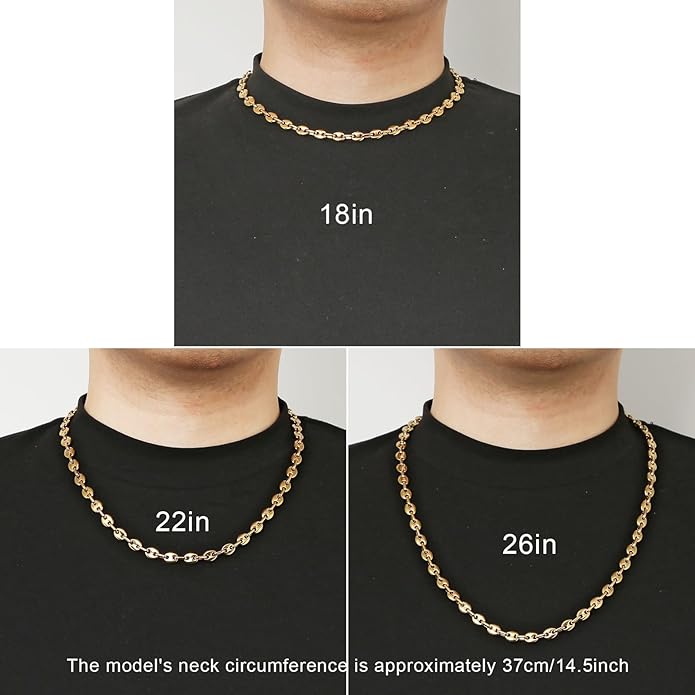 HZMAN Stainless Steel Necklace for Men Hip Hop Polished Coffee Bean Silver Men's Chain Necklace Jewelry Gift