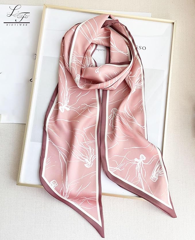 Hioyiwse Head Scarf Hair Neck Scarves For Women Purse Bag Scarfs For Handbags Silky Long Thin Satin Headscarf Fashion