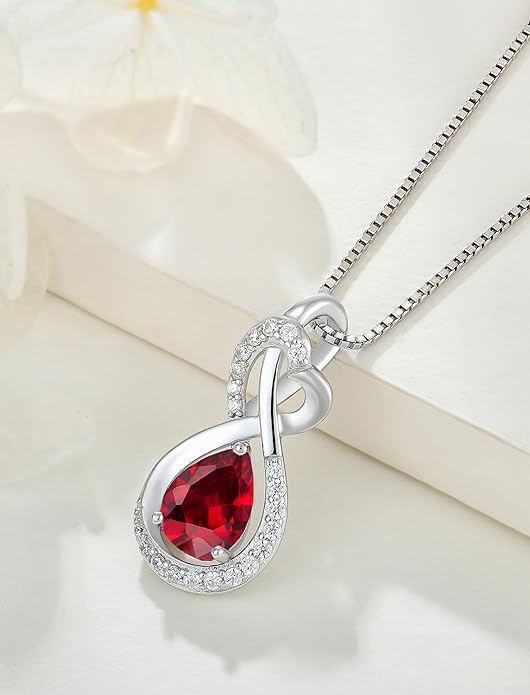 Infinity Necklace Birthstone Pendant 925 Sterling Silver Jewelry for Women