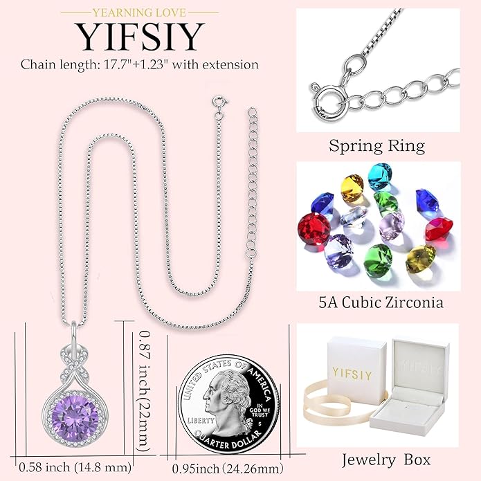 Amethyst Infinity Jewlery Set for Women, 925 Sterling Silver Necklaces and Earrings Halo February Birthstone Jewelry Gift for Birthday Anniversary