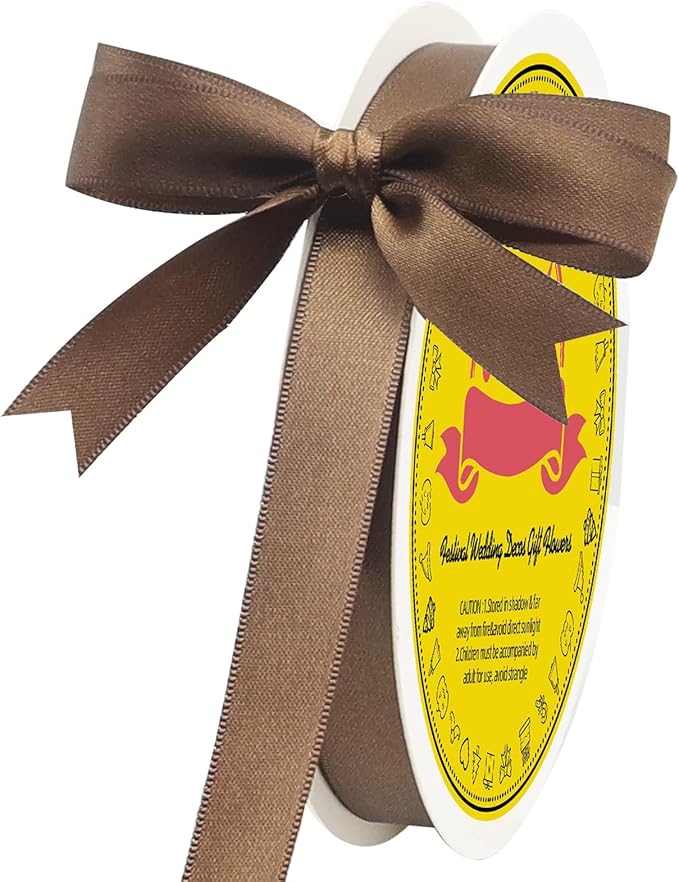 LEEQE Double Face Brown Satin Ribbon 1/2 inch X50 Yards Polyester Brown Ribbon for Gift Wrapping Very Suitable for Weddings Party Invitation Decorations and More
