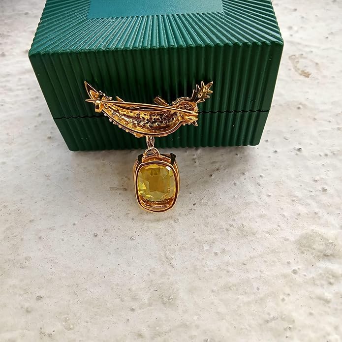 3.00 Ct Cushion Simulated Yellow Citrine & Diamond Women Bird Brooch 14K Yellow Gold Finish