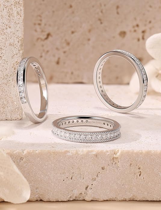 Moissanite Wedding Band Eternity Ring for Women Stackable Wedding Ring 925 Sterling Silver Rings D Color VVS1 Round Cut Anniversary Ring