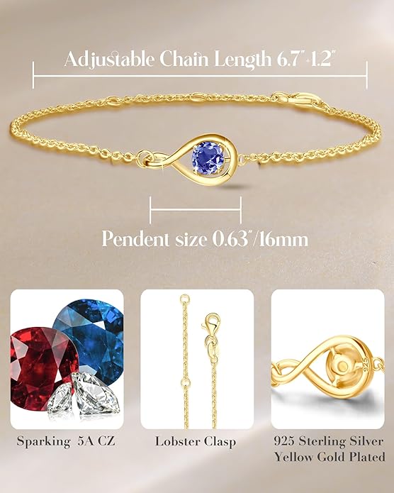 FANCIME Love Bracelet 925 Sterling Silver Infinity Birthstone Bracelets for Women Fine Jewelry Birthday Christmas Gifts for Her Mom Wife, Chain Length 6.7"+1.2" Extend