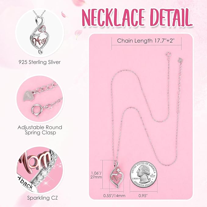 ADDWel Gifts for Mom from Daughter and Son, Unique Mom Birthday Gift Idea, Preserved Real Roses with Sterling Silver Mom Necklace, Cool Present to Mother Mama