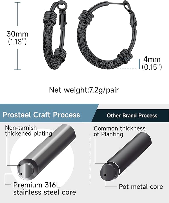 PROSTEEL 30/40/60/80/100mm Chunky Hoop Earrings For Women Gold Plated/Black Stainless Steel Hoops Earrings Statement Jewelry