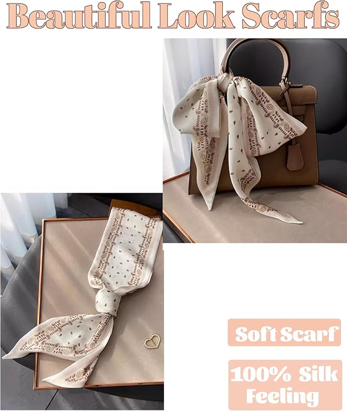 kcctoo 59" Mulberry Silk Like Head Scarf Women's Fashion Square Neck Satin Scarfs for Bag Hair Scarves Gift 59 * 5.9”