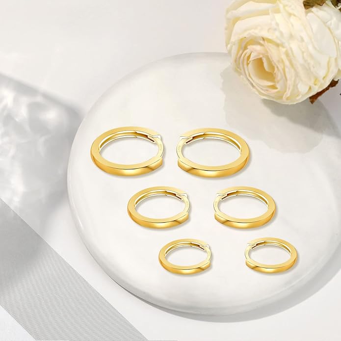 3 Pairs 925 Sterling Silver Hoop Earrings 14K White Gold Plated Small Silver Hoops Cartilage Huggie Earrings for Women Men