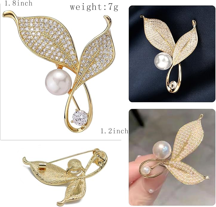 Crystal Pearl Flower Brooches Pins Fashion Beautiful Created Rhinestone Floral Brooch Good Idea for Party Dance Wedding Banquet for Elegant Women Girl