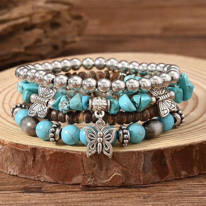 ONLYJUMP Bohemian Mix Bead Multi Layer Versatile Bracelets Set Boho Turquoise Stackable Beaded Strand Stretch Bangles Bracelets Statement Bangle Boho Jewelry Set