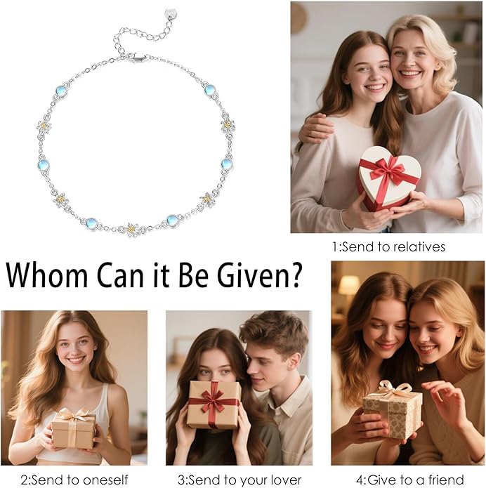 CRMAD 925 Sterling Silver Daisy/Sunflower Moonstone Anklet Daisy Flower Ankle Bracelet for Women Beach Dainty Jewelry