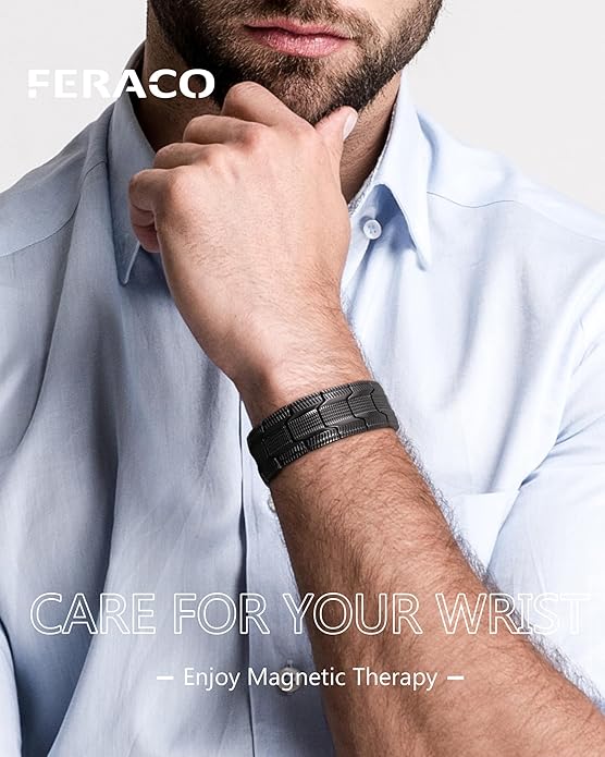 Feraco Copper Bracelet for Men 3X Strength,Magnetic Therapy Bracelet Copper Jewelry with Powerful 3800 Gauss Magnets,Premium Fold-Over Clasp