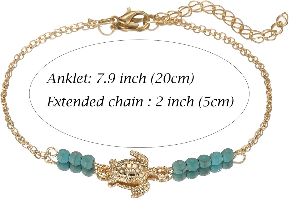 Starain 12Pcs Summer Beach Anklets for Women Waterproof Gold Silver Chain Ankle Bracelets Cute Women's Foot Anklet Set 7.9-10.5 inch Adjustable