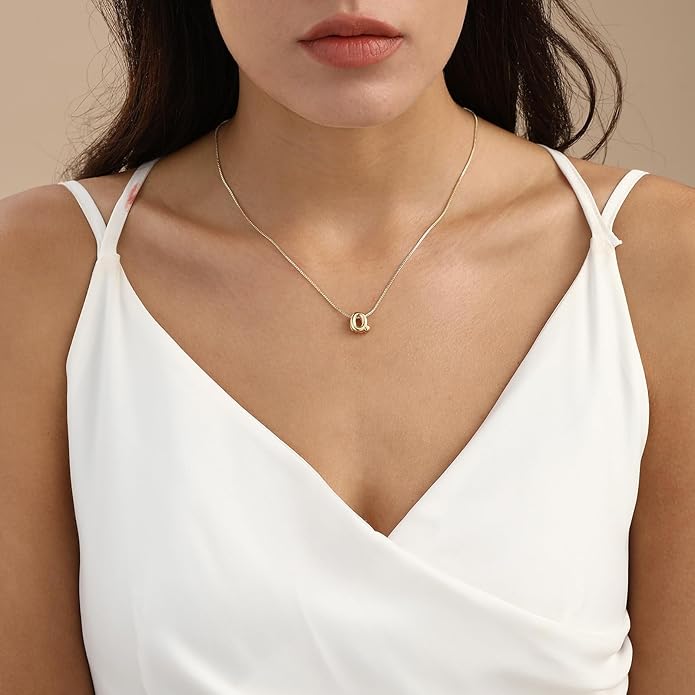Bubble Gold Letter Necklace for Women, 14k Gold Plated Balloon Initial Necklace, Dainty Gold Necklace for Women, Personalized Bubble Pendant Name Necklace, Fashion Accessories Trendy Jewelry