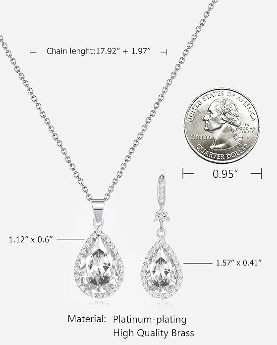 Sumonyo Women Jewelry Set Silver/Gold Plated Teardrop Pendant Necklace Dangle Drop Earrings Dangling Sets Birthstone Crystals Rhinestone,Birthday Anniversary Wedding Mother’s Day Gifts for Women