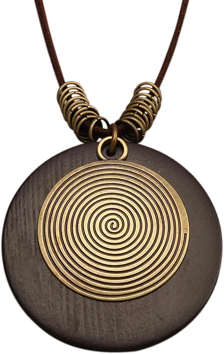 Long Boho Necklaces for Women Vintage Leather Wooden Pendant Y Choker Ethnic Style Gold Circle Hippie Sweater Necklace