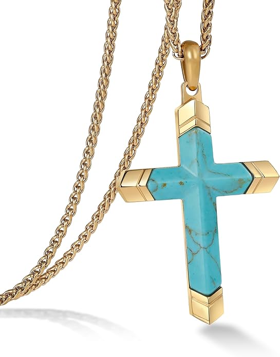 GTMJ Cross Necklace for Men -Stainless Steel & Gemstone Adjustable Box Chain 24-26in, Spiritual Jewelry Gift for Him, Everyday Wear