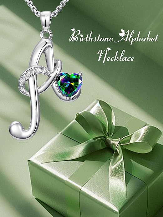 Christmas Gifts for Women Alphabet A to Z Initial Birthstone Pendant Necklaces for Women - 18k White Gold Plated Personalized Name Jewelry Valentine Mothers Day Birthday Gifts for Women Her Girlfriend