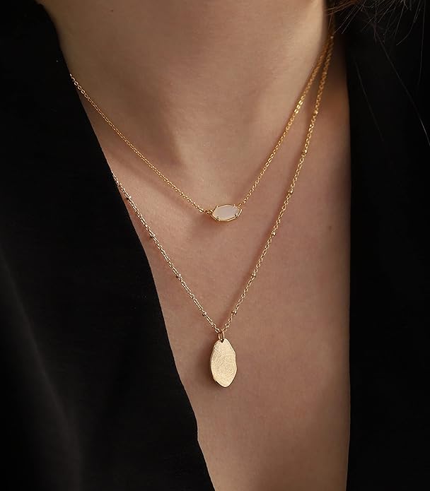 OZEL JEWELRY & GIFT Layered Gold Necklaces for Women - Crystal Colorful Delicate Cutting Pendant Necklace - 18K Gold Plated - Birthday Gifts (Made in Korea)