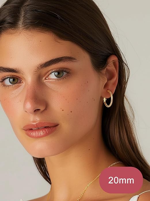 FOCALOOK 14K Gold Plated Lightweight Large Hoops| 2mm Thin Hoop Earrings for Women 30/40/50/70/100mm