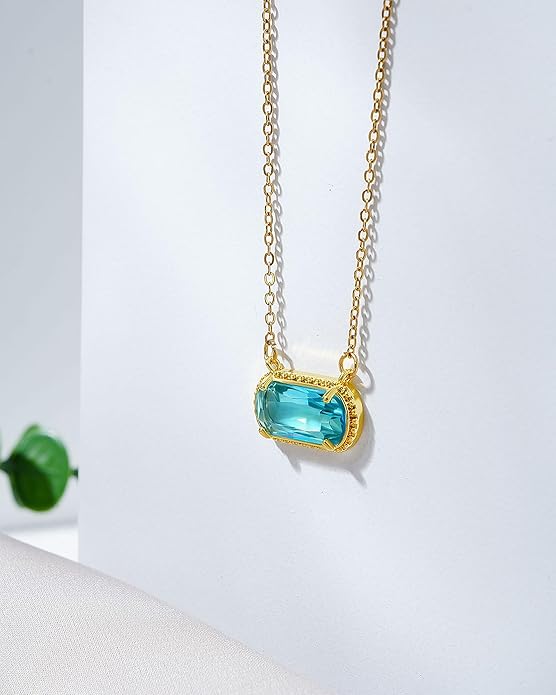 Lourny Gemstone Birthstone Pendant Layered Necklace for Women Trendy, 18K Gold Plated Paperclip Chain Preppy Choker Charm Necklace for Women Wife Jewelry