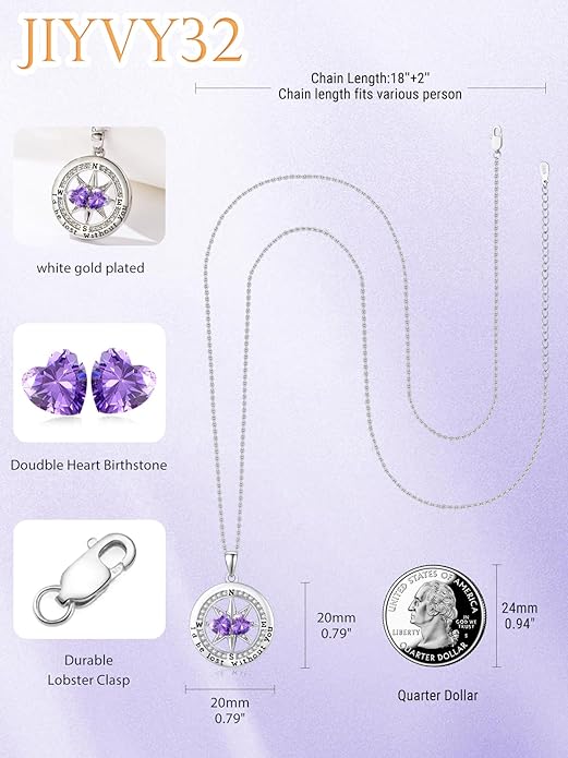 Compass Birthstones Necklace for Women, Exquisite Anniversary Birthday Gifts for Wife Her Double Birthstone Pendant jewelry ‘I'd be Lost Without You’