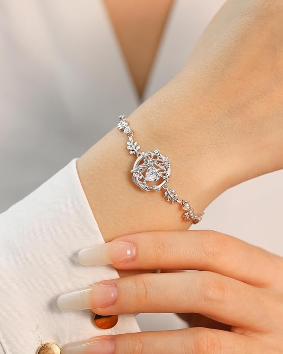 FANCIME Tree of life Birthstone Bracelet for Women Sterling Silver Tree Jewelry Birthstone Charm Bracelet Gemstone Anniversary Birthday Christmas Gifts for Wife Mom Her