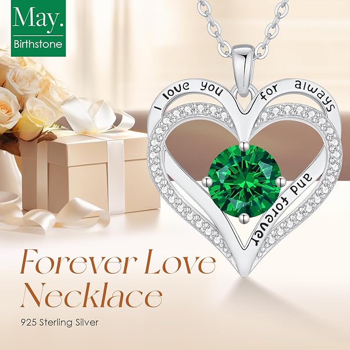 LOUISA SECRET Love Heart Birthstone Necklaces for Women, Birthday Gift for Girlfriend, Anniversary Jewelry Gift for Wife Her, 925 Sterling Silver Women Pendant Necklace, Mother's Day Christams Gift