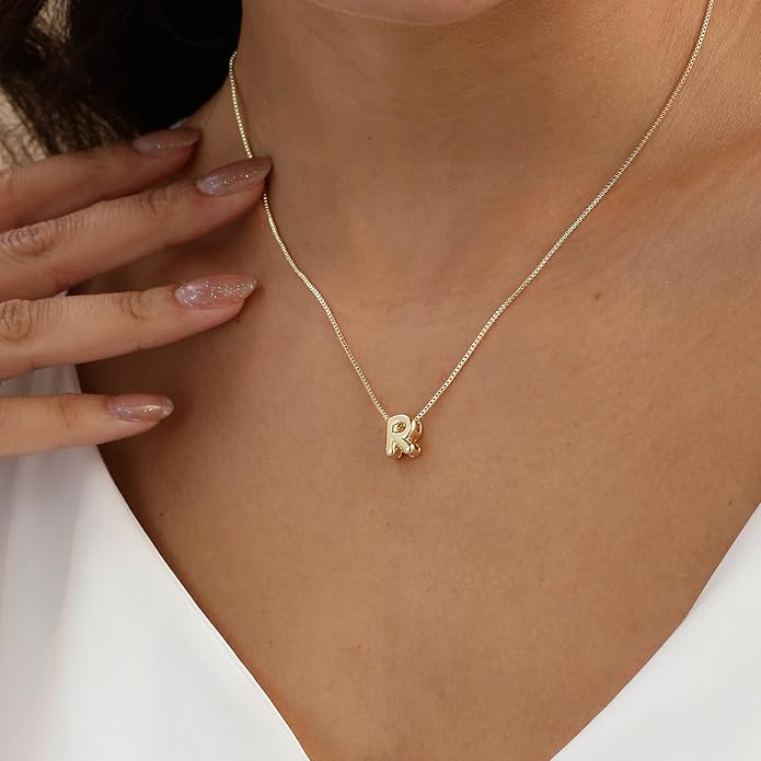 Bubble Gold Letter Necklace for Women, 14k Gold Plated Balloon Initial Necklace, Dainty Gold Necklace for Women, Personalized Bubble Pendant Name Necklace, Fashion Accessories Trendy Jewelry