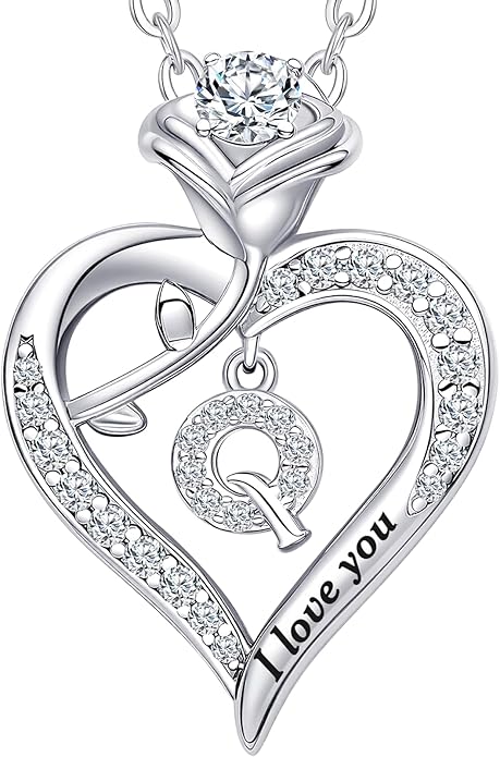 DWWGE Rose Heart Pendant Necklace Gifts for Wife, Engraved 'I love you' Gift for Wife Girlfriend, Anniversary Birthday Eternity Jewelry Present for Women, Moissanite Necklace Gift for Her